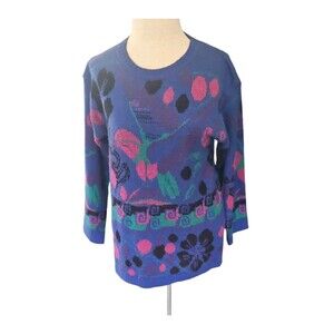 Vintage Women's Colorful Sweater Size S 80s 90s Joyce Sportswear Purple Pink